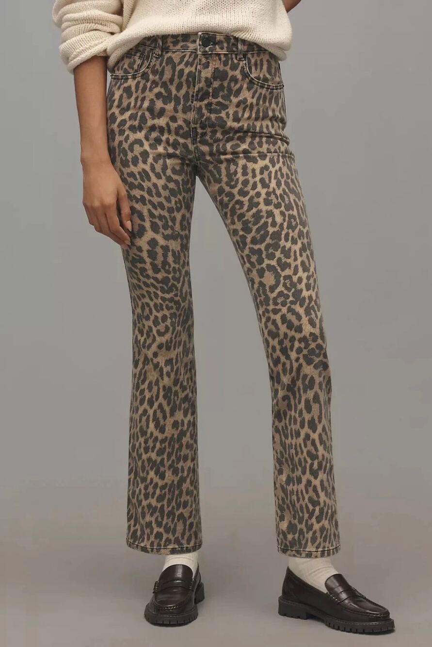 Good American Good Standard Kick Flare Jeans Lucky Leopard Print Size 2/26